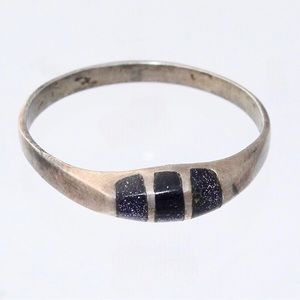 Vintage Blue Goldstone Inlay Sterling Silver Ring Size 6 Stamped Mexico